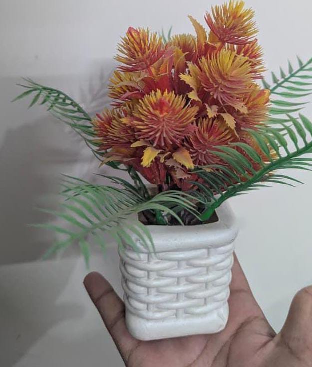 Artificial Orange Flower Bouquet with Green Leaves | Decorative Home Decor
